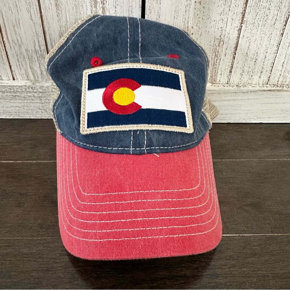 Yocolorado Vintage Denim Flag Patch Trucker Hat Snapback Mesh‎